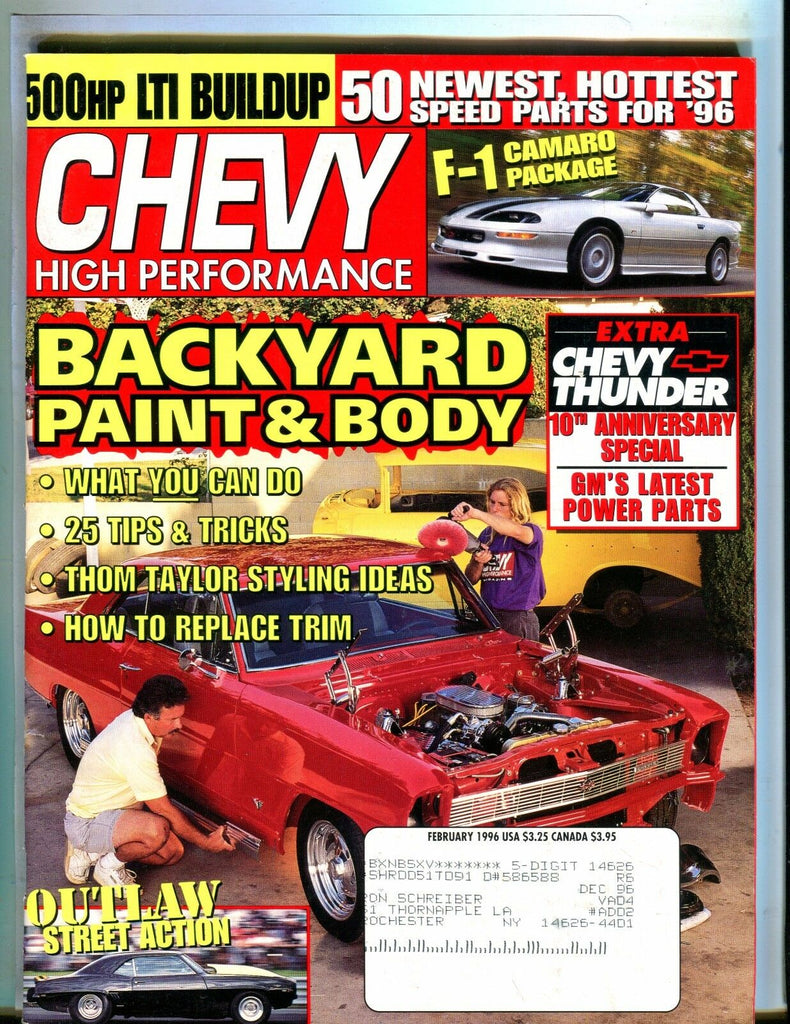Chevy High Performance Magazine February 1996 EX w/ML 050517nonjhe