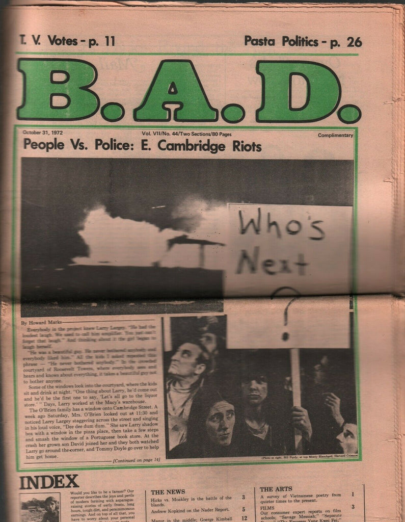 B.A.D. October 31 1972 Larry Largey Cambridge Riots People Vs Police 020320AME