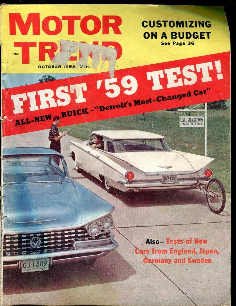 Motor Trend Magazine October 1958 '59 Buick Test VG w/ML 011617jhe