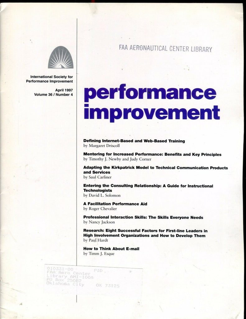 Performance Improvement Magazine April 1997 FAA EX w/ML 022417nonjhe