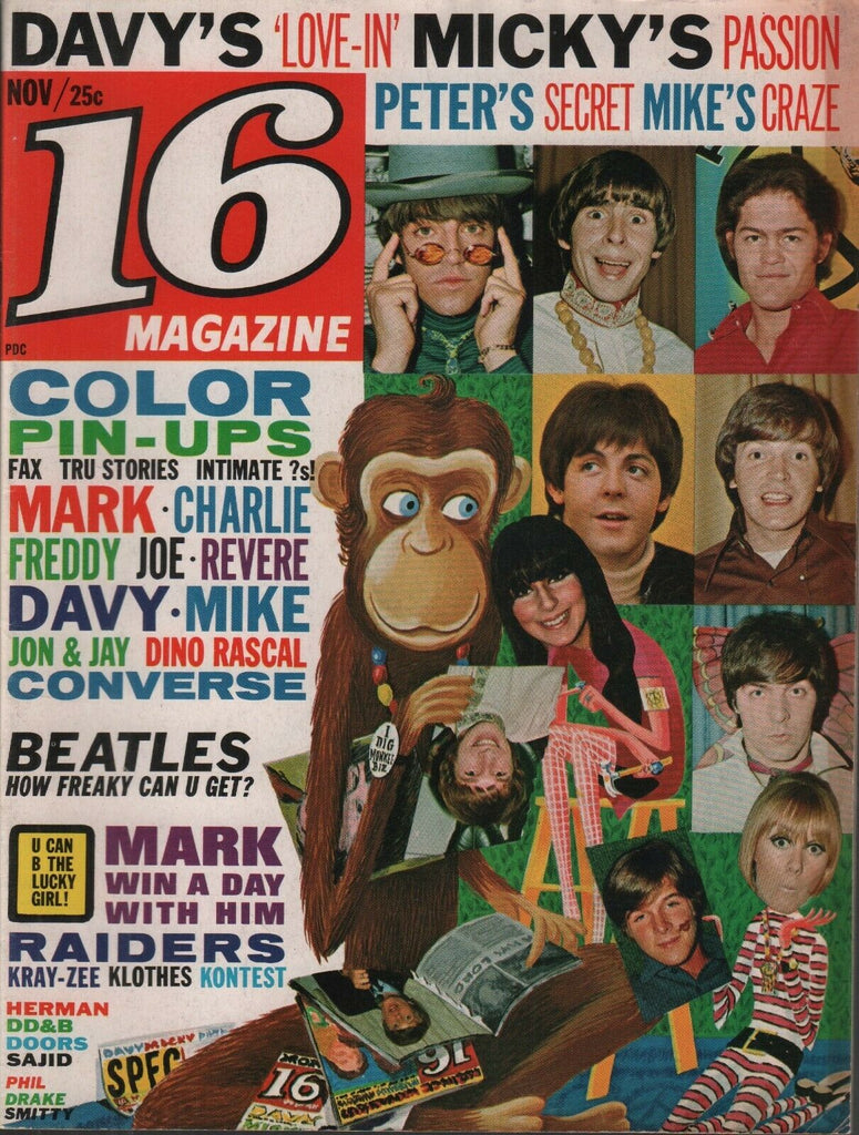 16's Magazine November 1967 The Beatles Davy Jones The Monkees 093019AME3