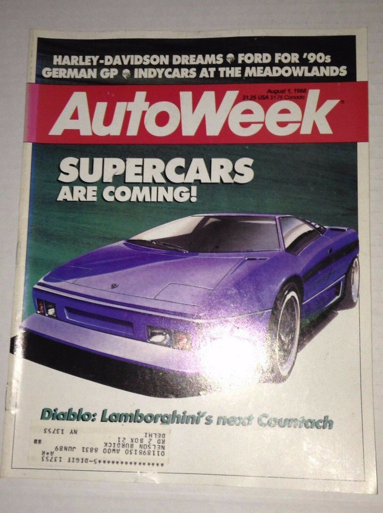 Autoweek Magazine Diablo Lamborghini's Next Countach August 1, 1988 011717RH