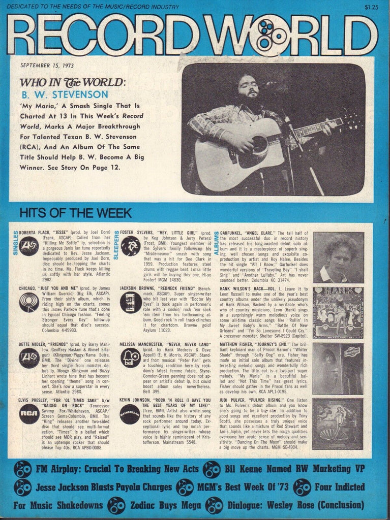 Record World September 15 1973 B. W. Stenson, Roberta Flack w/ML 051617nonDBE