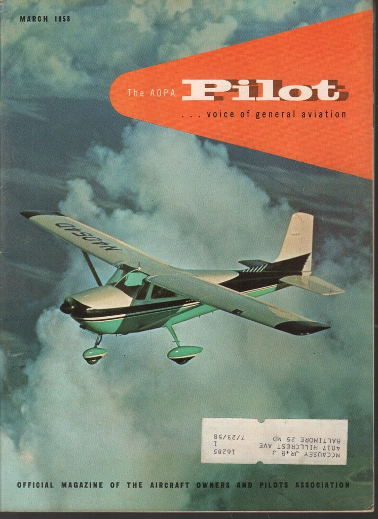 The AOPA Pilot Aviation Magazine March 1958 First Issue Alfred L Wolf 082520AME