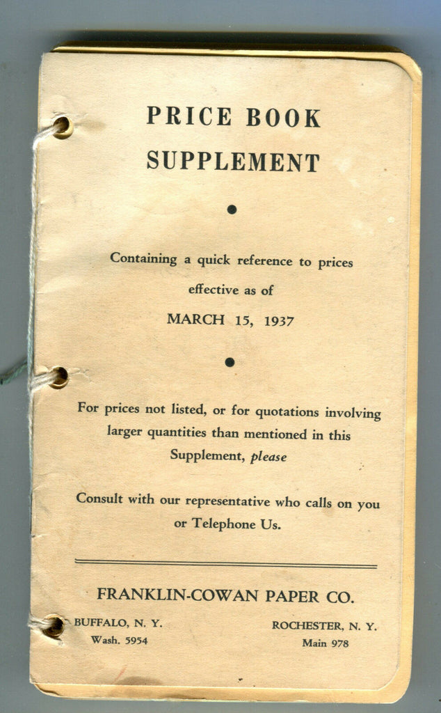 Franklin-Cowan Paper Co. Price Book Supplement 1937 VG 081916jhe