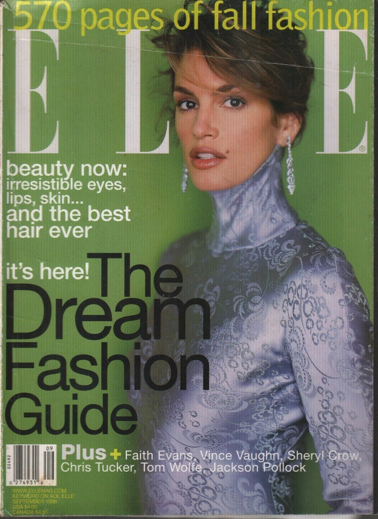Elle Magazine September 1998 Faith Evans Cindy Crawford Tom Wolfe 112219AME