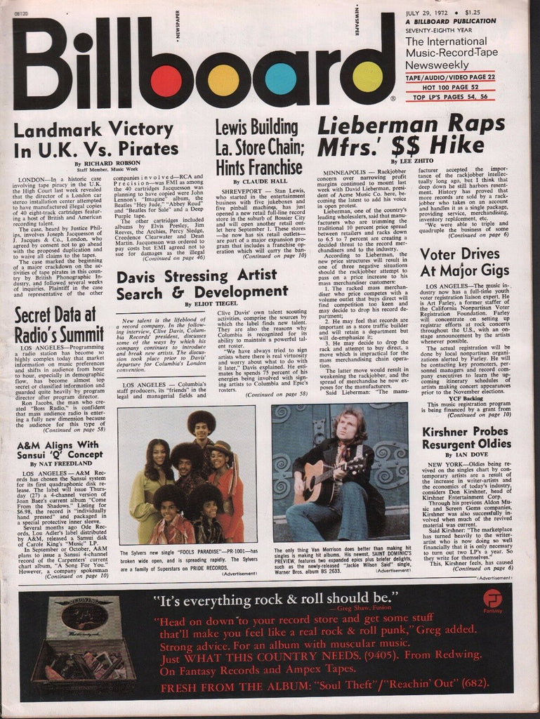 Billboard July 29 1972 Van Morrison, the Sylvers 062817nonDBE