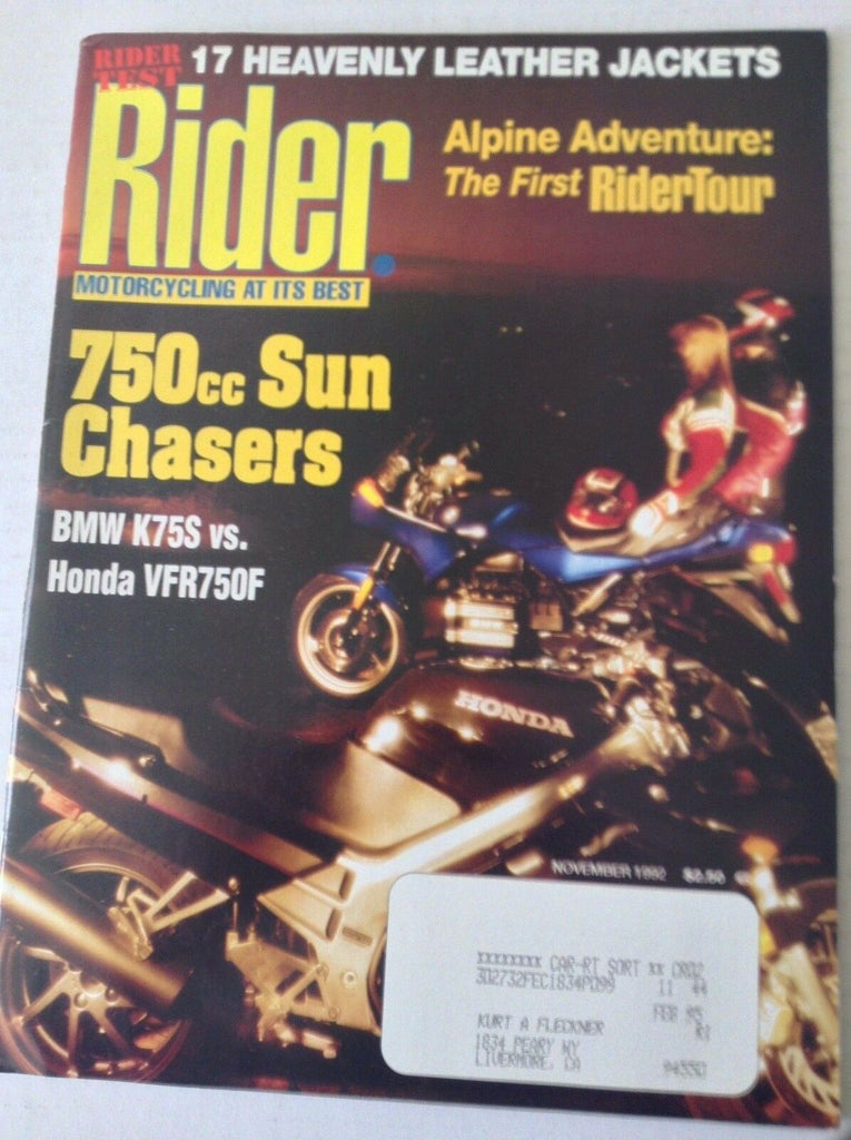 Rider Magazine 750cc Sun Chasers BMW K75S Honda VFR November 1992 051117nonrh