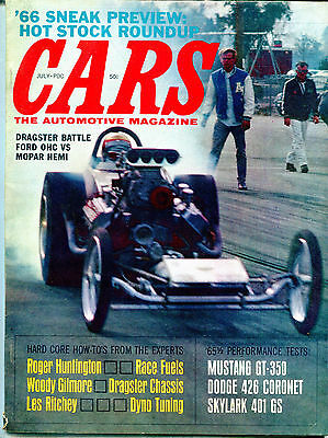 Cars Magazine July 1965 Dragster Battle Ford OHC Mopar Hemi EX NO ML 121815jhe