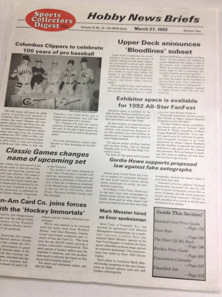 Sports Collectors Digest Magazine Columbus Clippers March 27, 1992 061217nonr