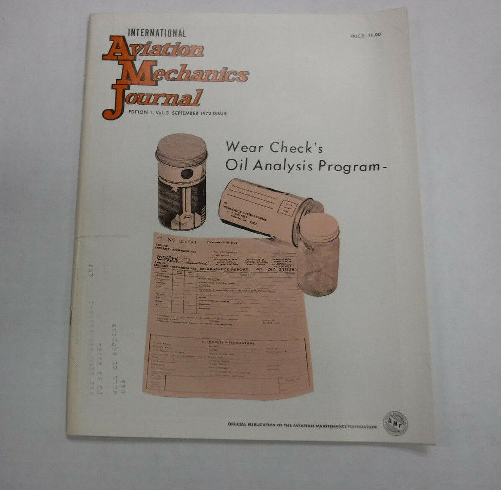 Aviation Mechanics Journal Magazine Oil Analysis September 1972 FAA 110816R