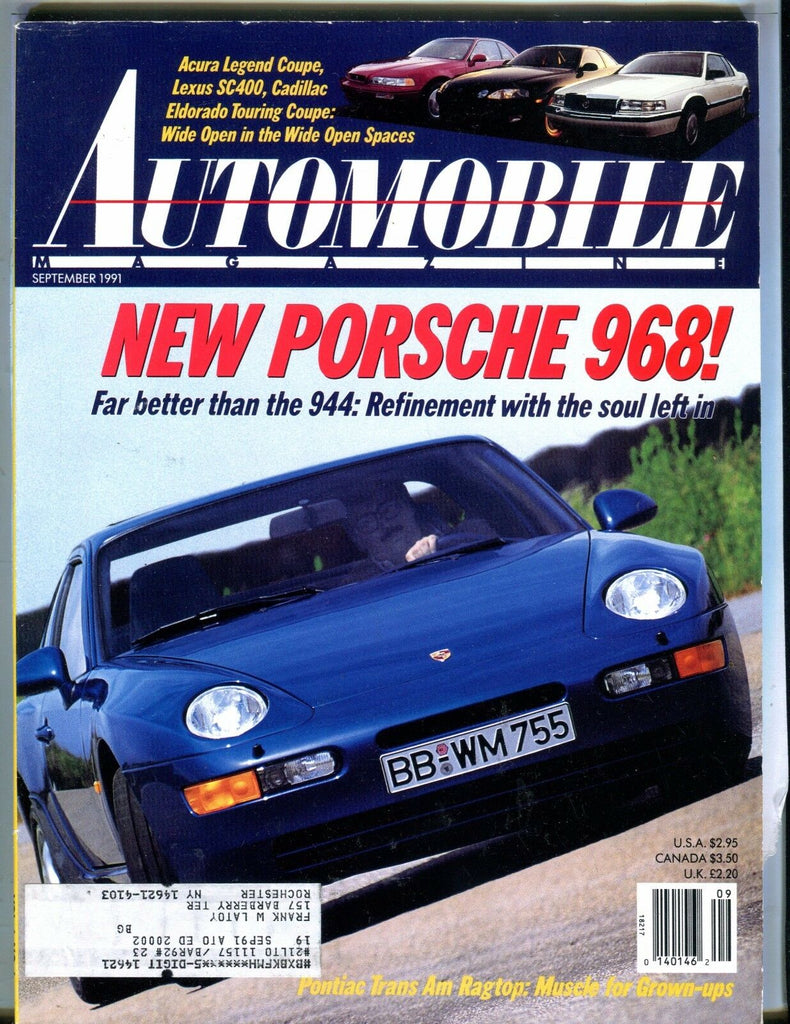 Automobile Magazine September 1991 Porsche 968 EX w/ML 042617nonjhe