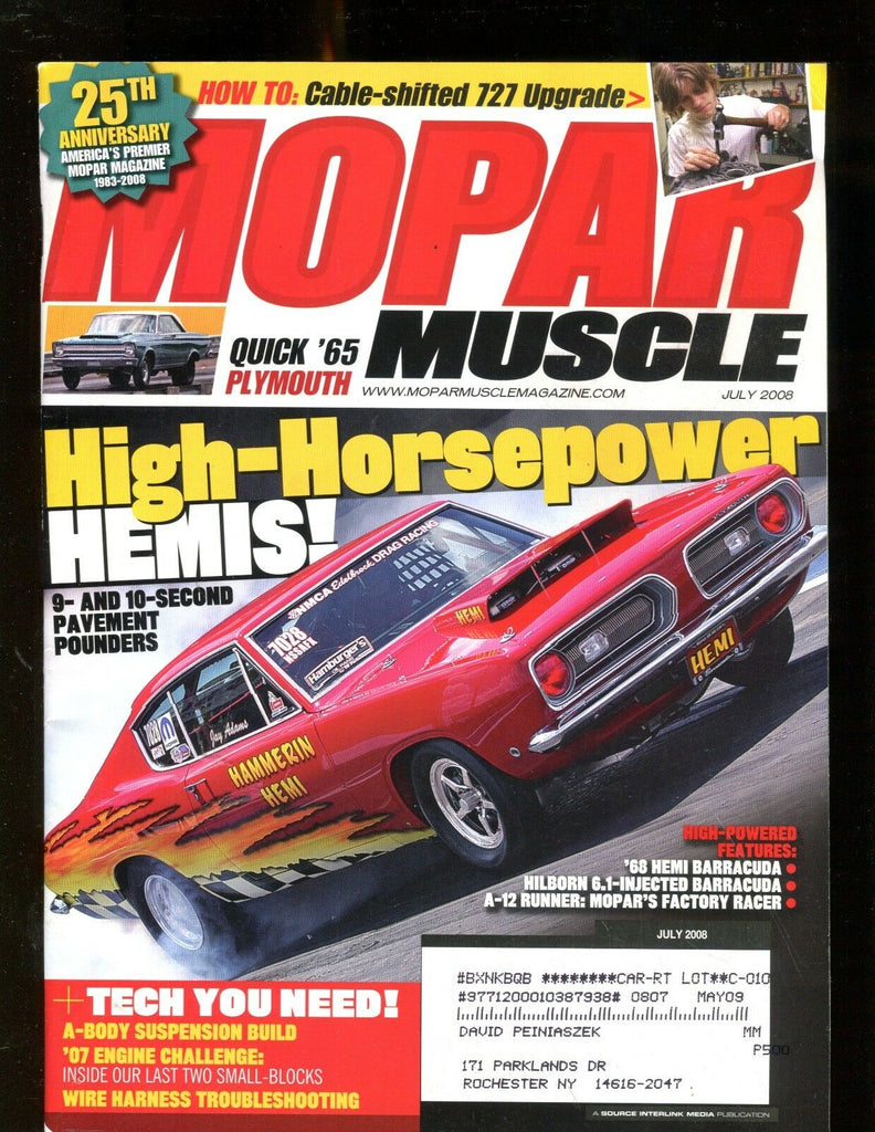 Mopar Muscle Magazine July 2008 High Horsepower Hemis EX w/ML 011717jhe