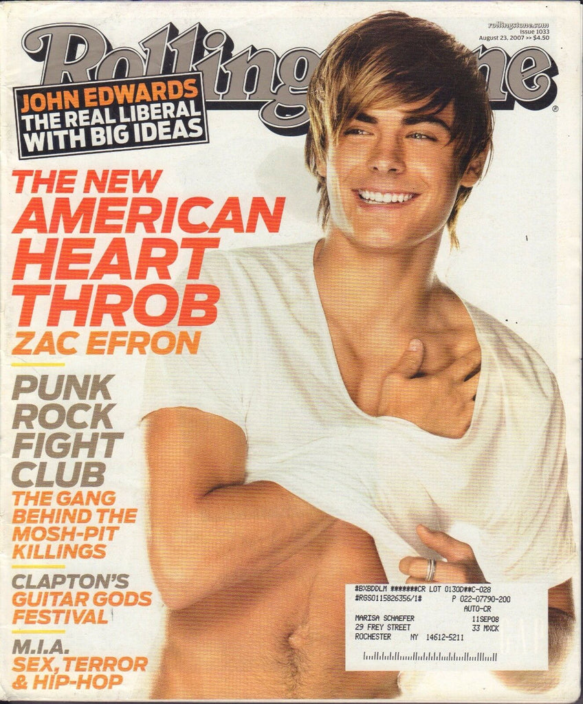 Rolling Stone August 23 2007 Zac Efron, John Edwards w/ML 082516DBE