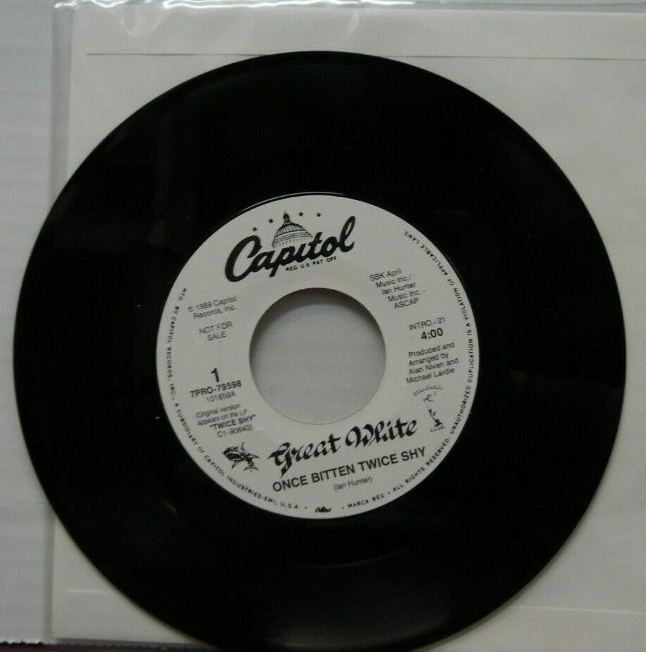 Great White Once Bitten Twice Shy 45RPM PROMO 1989 022220LLE45