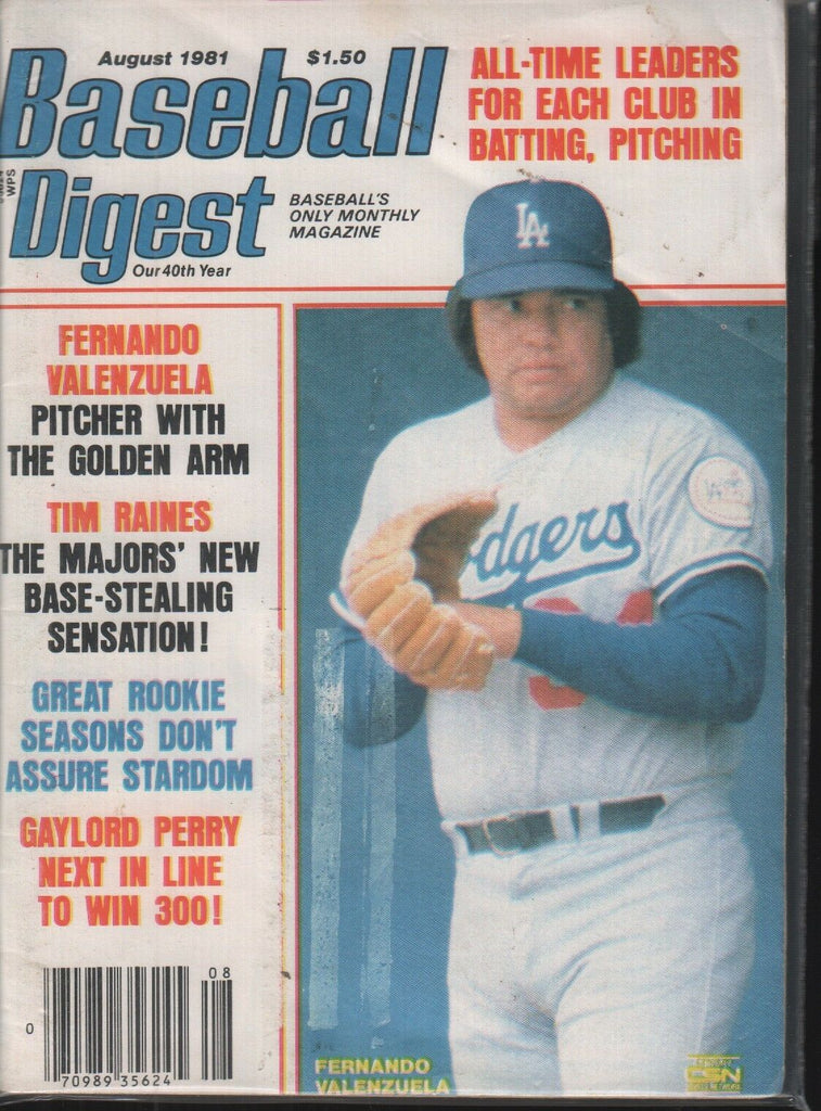 Baseball Digest August 1981 Fernando Valenzuela Los Angeles Dodgers 101718ame