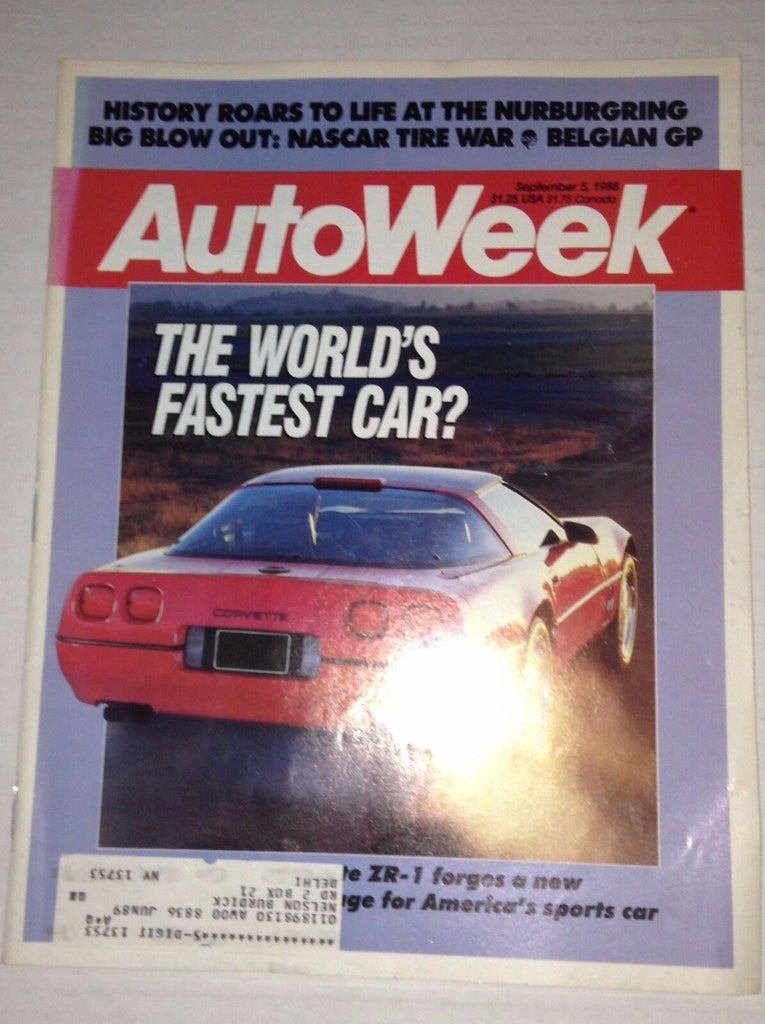 Autoweek Magazine Corvette ZR-1 Belgian GP September 5, 1988 011717RH