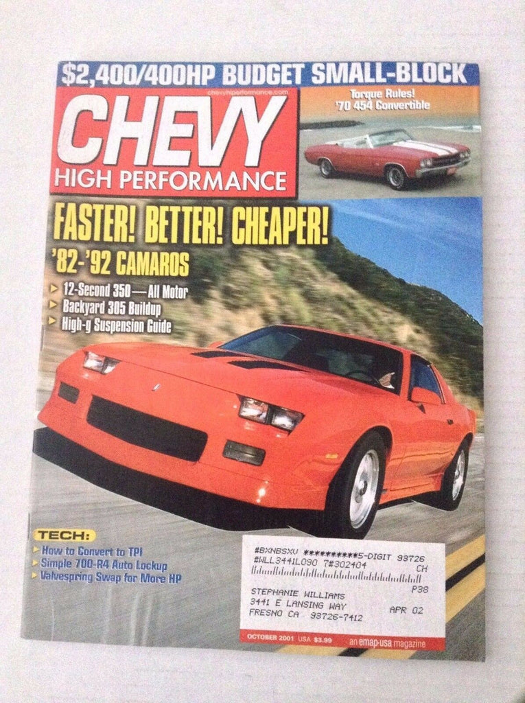 Chevy High Performance Magazine '82-'92 Camaros October 2001 031417NONRH