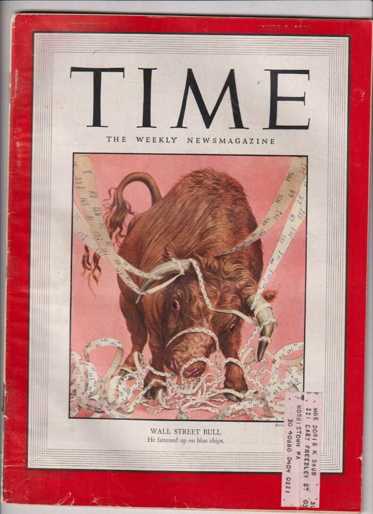 Time Magazine Wall Street Bull June 5, 1950 110619nonr
