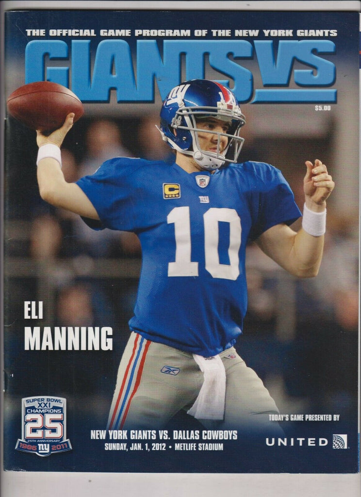 Giants Game Program Vs Dallas Cowboys Eli Manning January 1, 2012 121319nonr