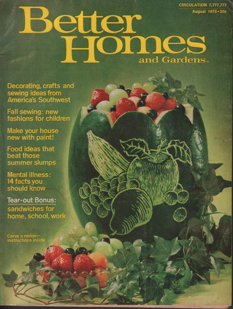 Better Homes & Gardens August 1973 Mental illness, Fall Sewing 072717nonDBE