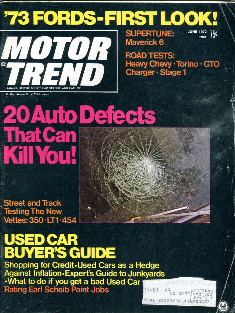 Motor Trend Magazine June 1972 Auto Defects GD w/ML 091916jhe