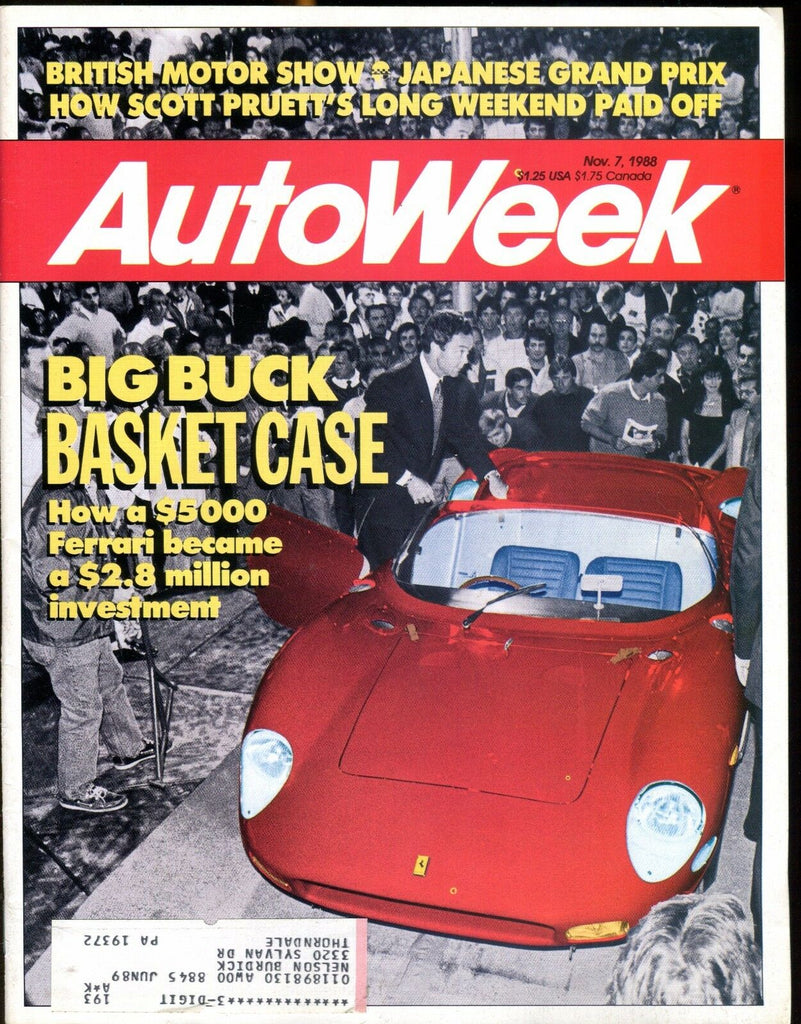 AutoWeek Magazine November 7 1988 Ferrari EX w/ML 022217nonjhe