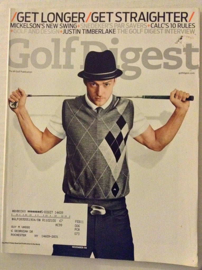 Golf Digest Magazine Justin Timberlake Phil Mickelson November 2008 031819nonrh