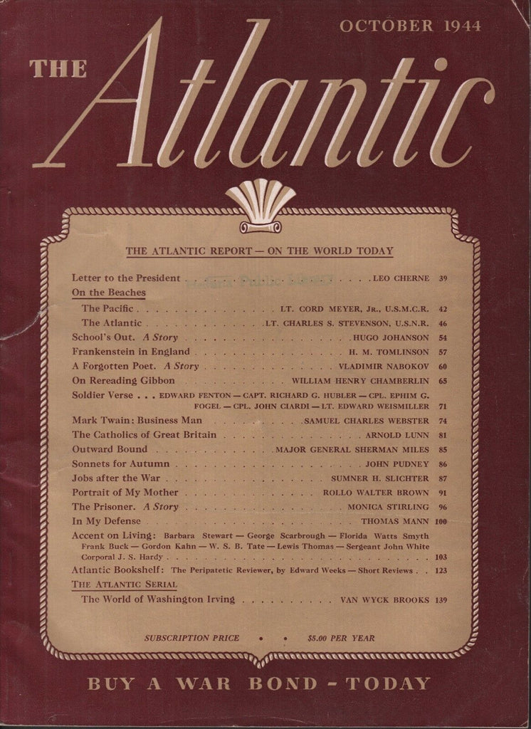 The Atlantic October 1944 Leo Cherne Hugo Johanson Vladmir Nabokov 090718DBE2