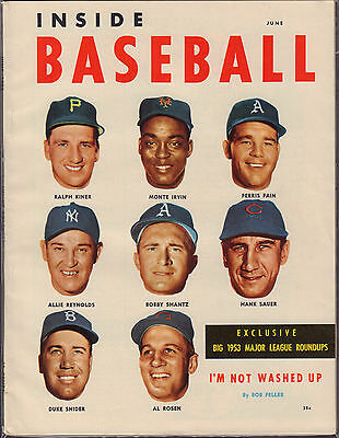 1953 June Inside Baseball Magazine Kiner Irvin Shantz Snider HighGrade Excellent