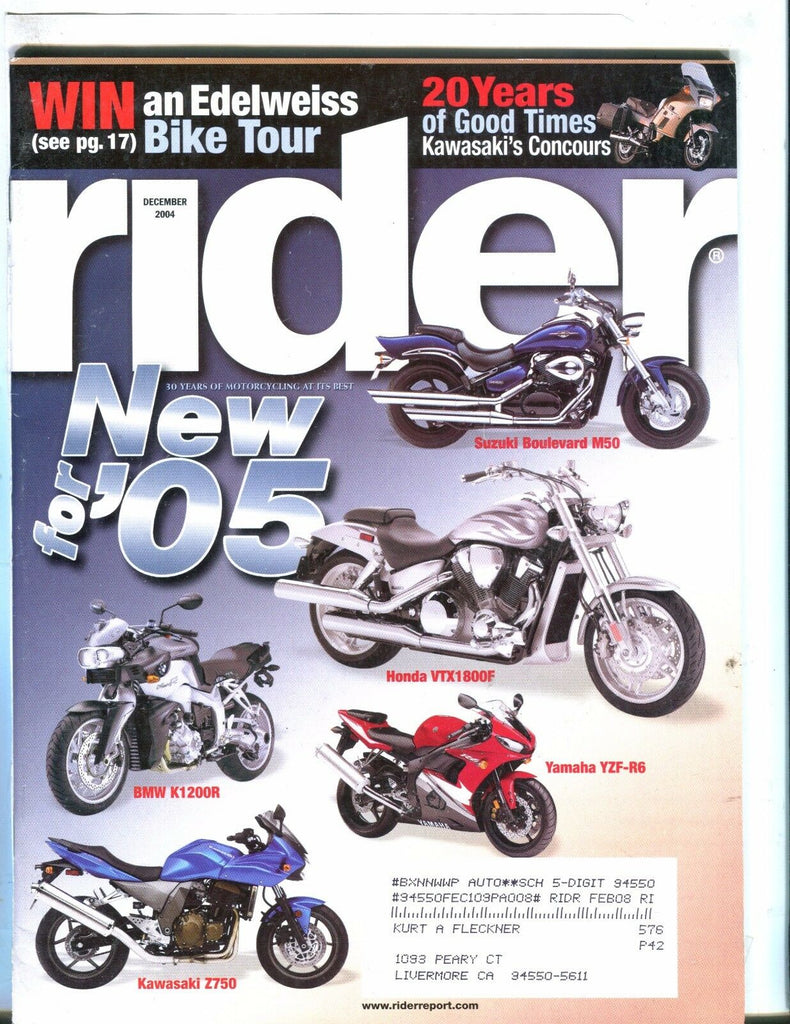 Rider Magazine December 2004 BMW K1200R EX w/ML 050717nonjhe
