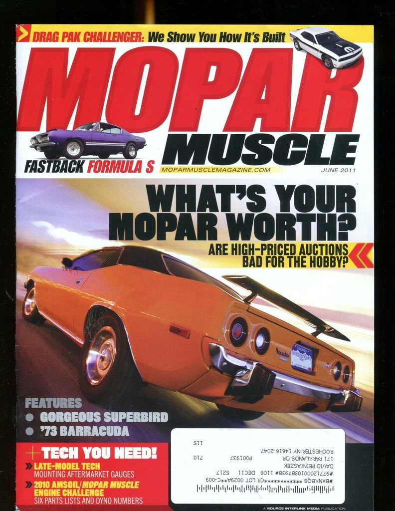 Mopar Muscle Magazine June 2011 '73 Barracuda EX w/ML 011917jhe