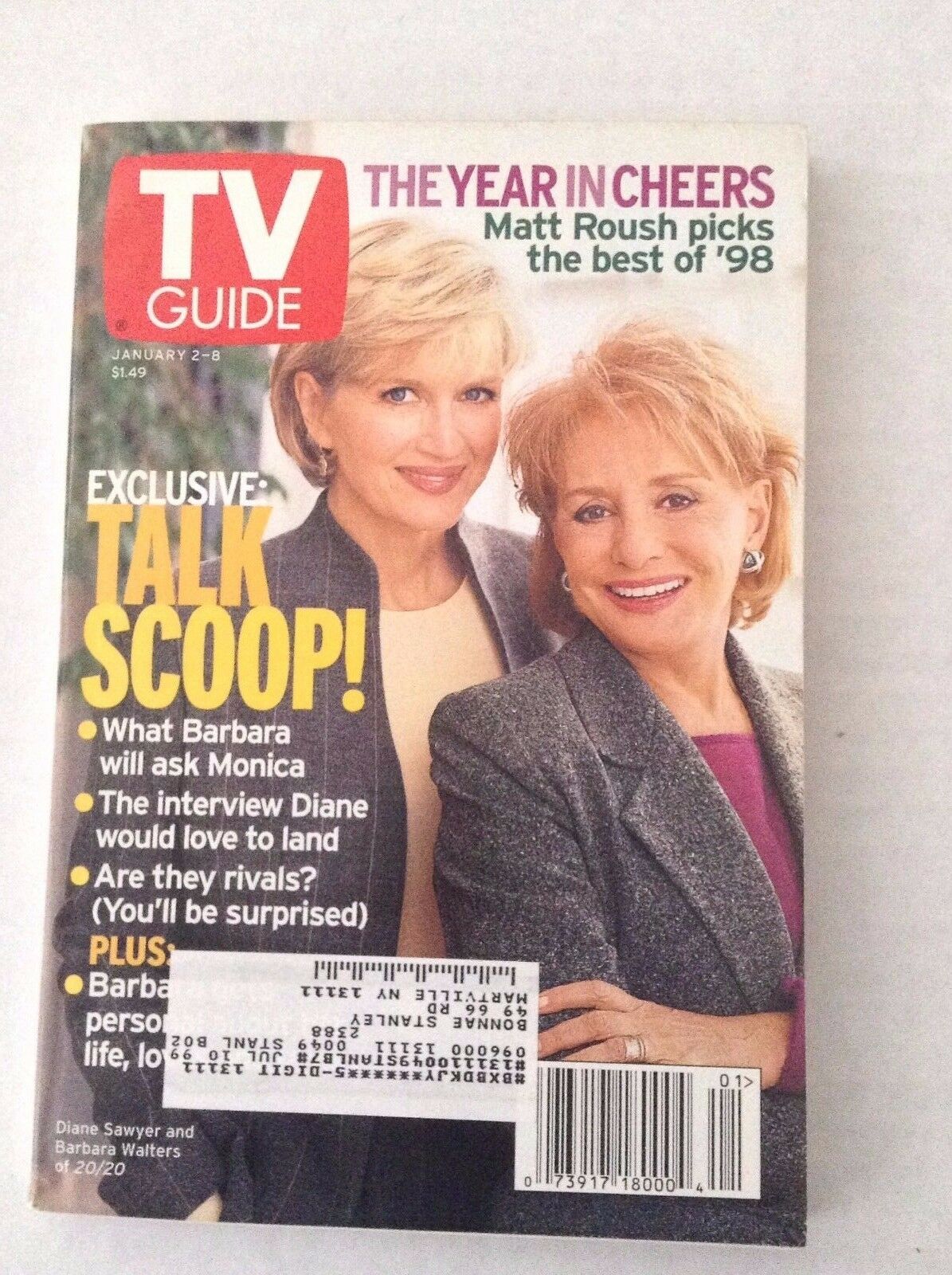 Tv Guide Magazine Diane Sawyer Barbara Walters January 2-8 1999 021717RH