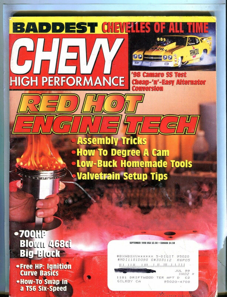 Chevy High Performance Magazine September 1998 Engine Tech VG w/ML 030717nonjhe