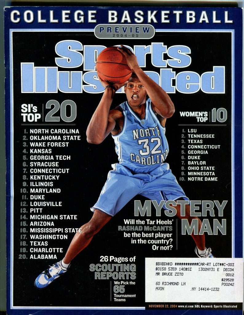 Sports Illustrated Magazine November 22 2004 Rashad McCants EX w/ML 030717nonjhe