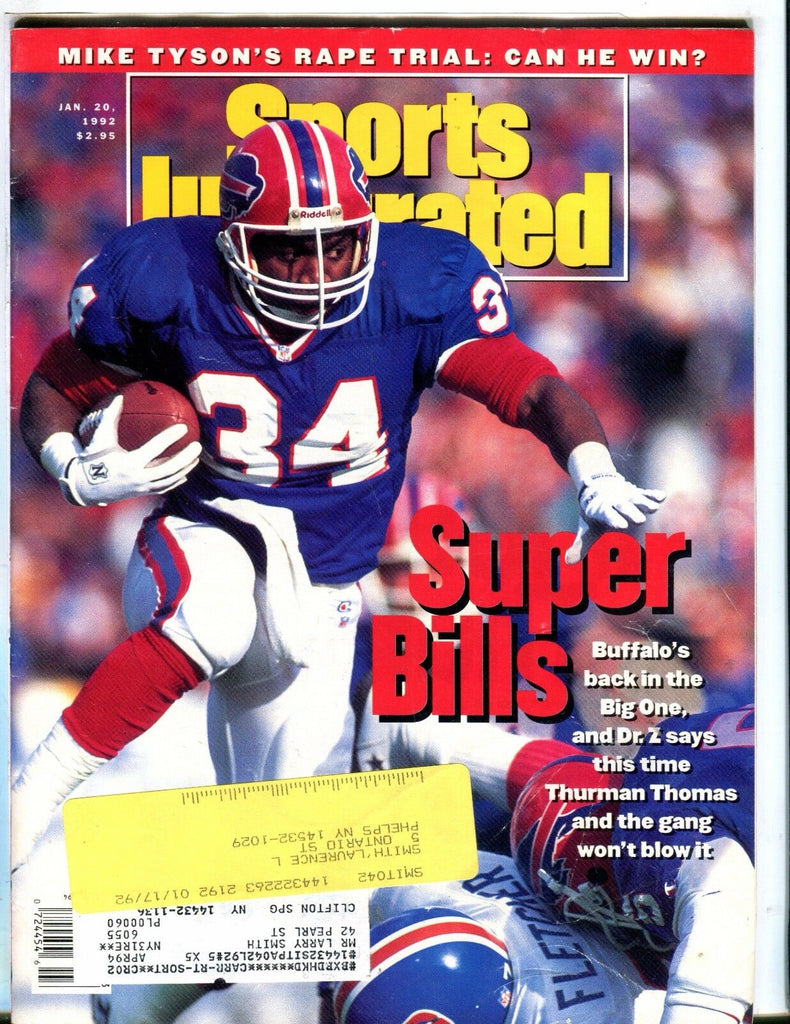 Sports Illustrated Magazine January 20 1992 Thurman Thomas EX w/ML 051817nonjhe2