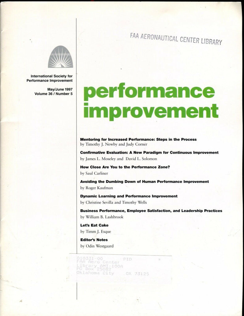 Performance Improvement Magazine May/June 1997 FAA EX w/ML 022417nonjhe
