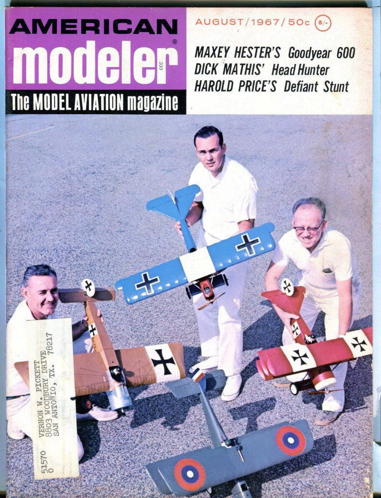 American Modeler Magazine August 1967 Maxey Hester VG w/ML 040617nonjhe