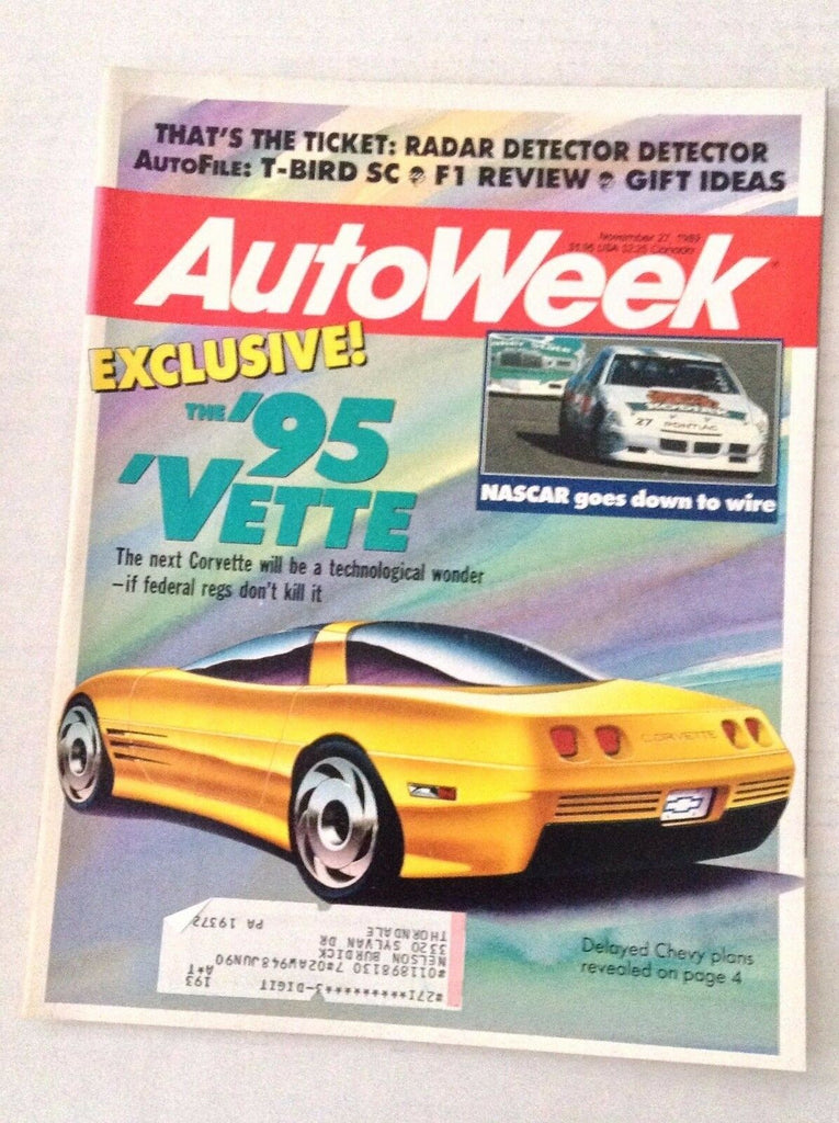 Autoweek Magazine Chevy Corvette T-Bird SC November 27, 1989 020617RH