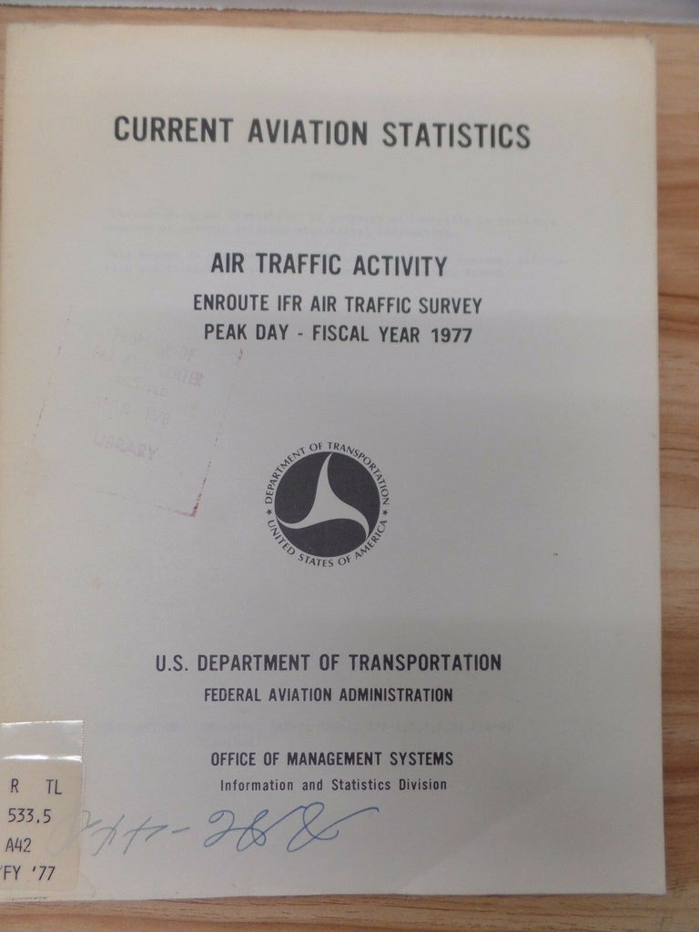 Current Aviation Stats. Air Traffic Activity 1977 FAA 121416DBE2