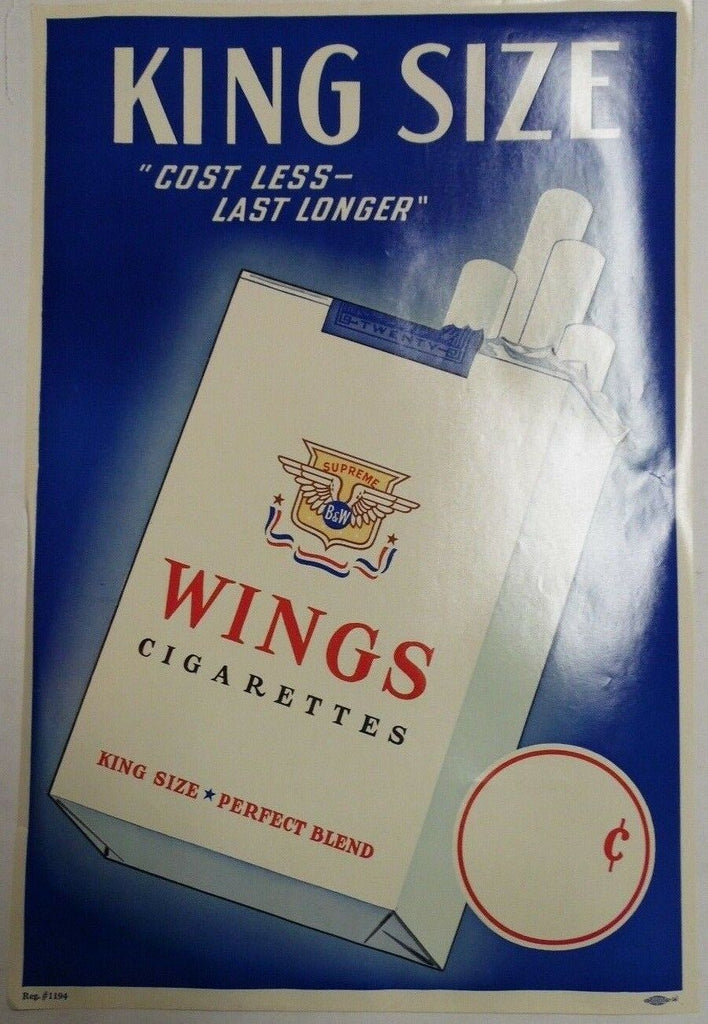 Wings Blue Window Price 18"x12" Original Cigarette Advert Poster Circa 1930/40