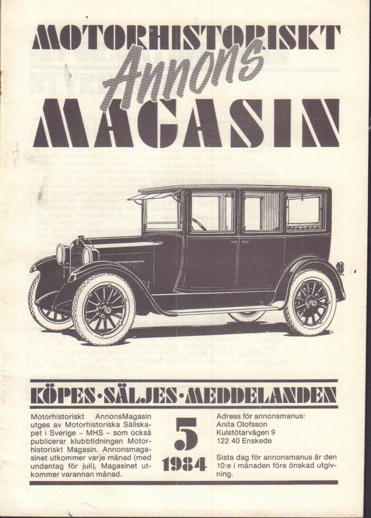 Motorhistoriskt Magasin Annons Swedish Car Magazine 5 1984 Saab 032717nonDBE