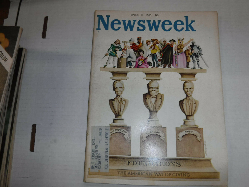 Newsweek Magazine Rockefeller Carnegie Gerald Ford March 14, 1966 101116R
