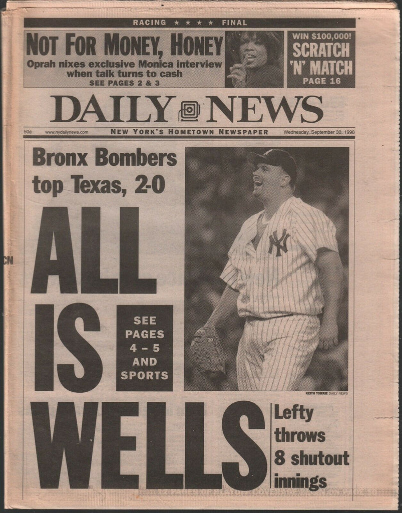 Daily News September 30 1998 New York Yankees Oprah Winfrey 020320AME