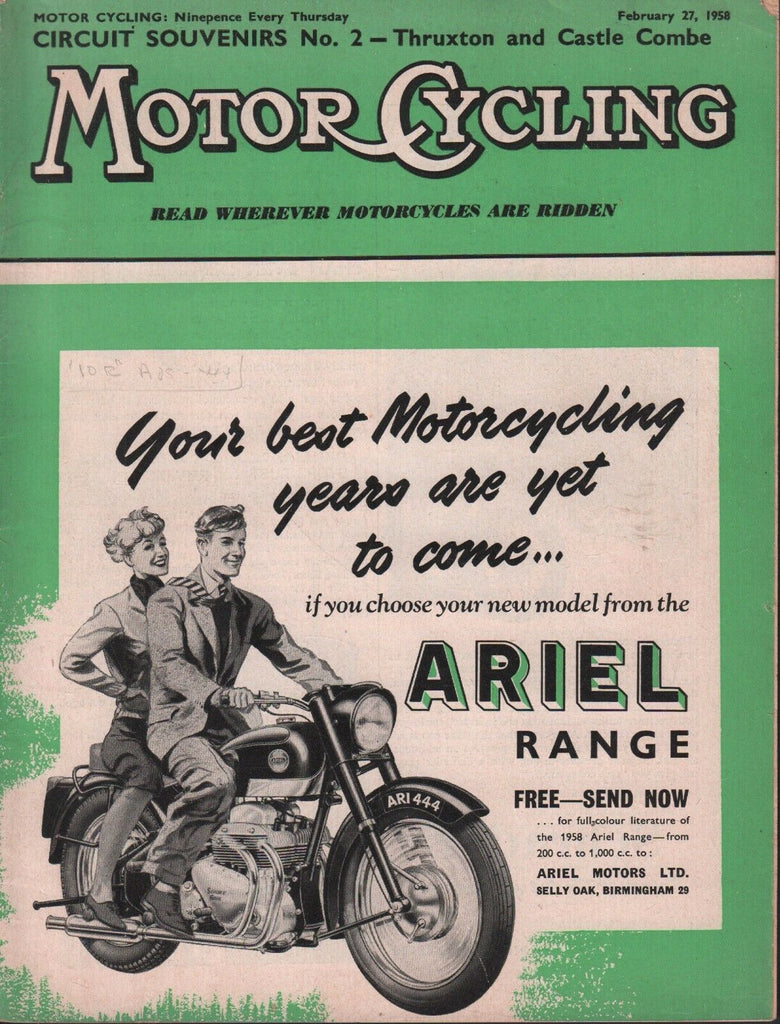 Motor Cycling February 27 1958 Ariel Range, Circuit Souvenirs 071717DBE