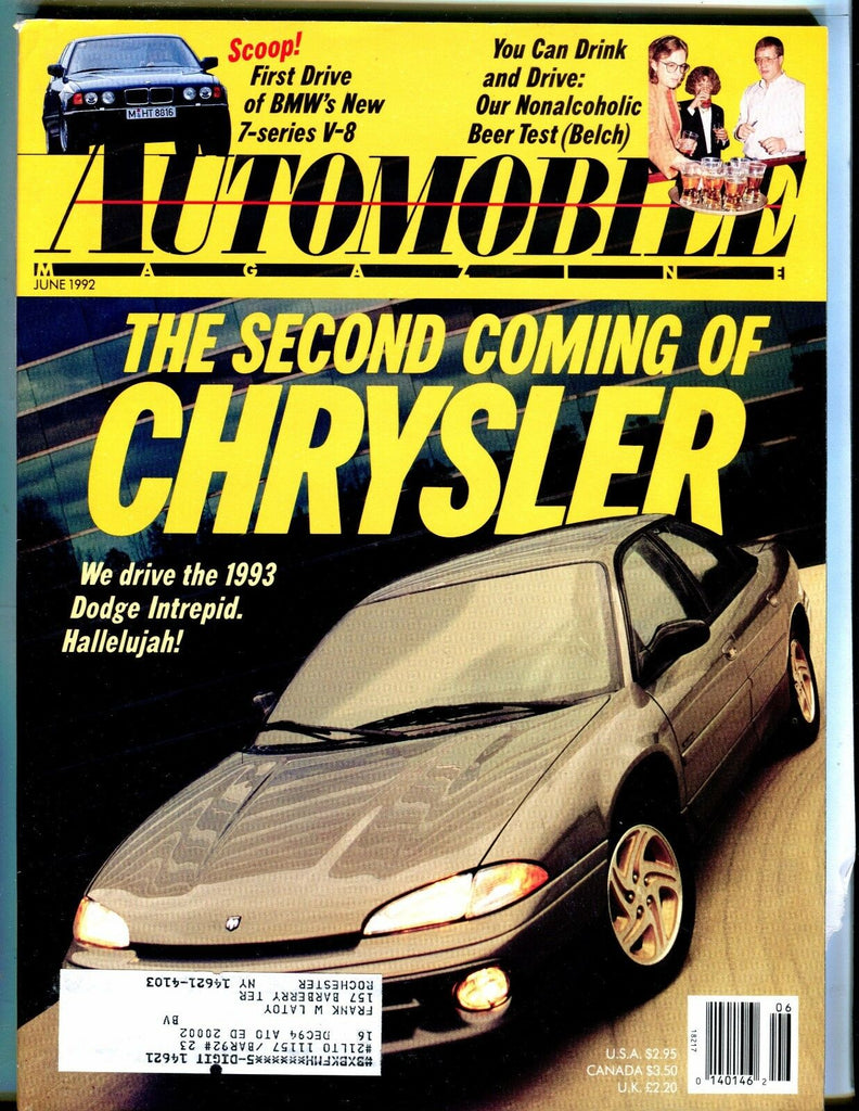 Automobile Magazine June 1992 Dodge Intrepid EX w/ML 042617nonjhe