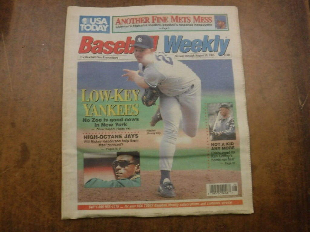 Baseball Weekly Newspaper August 4-10 1993 Jimmy Key EX No ML 022117nonjhe
