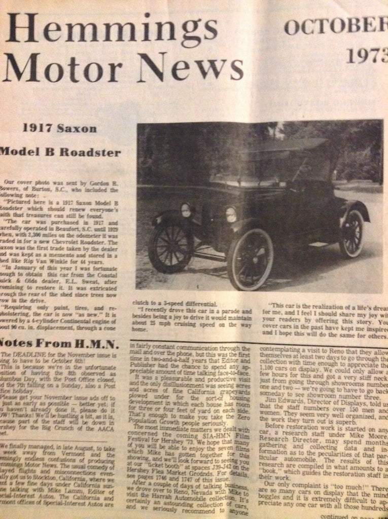 Hemmings Motor News Magazine 1917 Saxon roadster October 1973 022618nonrh