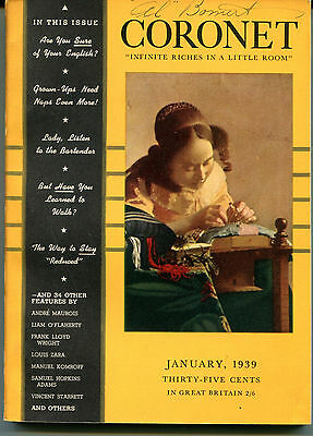 Coronet Magazine January 1939 Frank Lloyd Wright VG/EX 121815jhe2