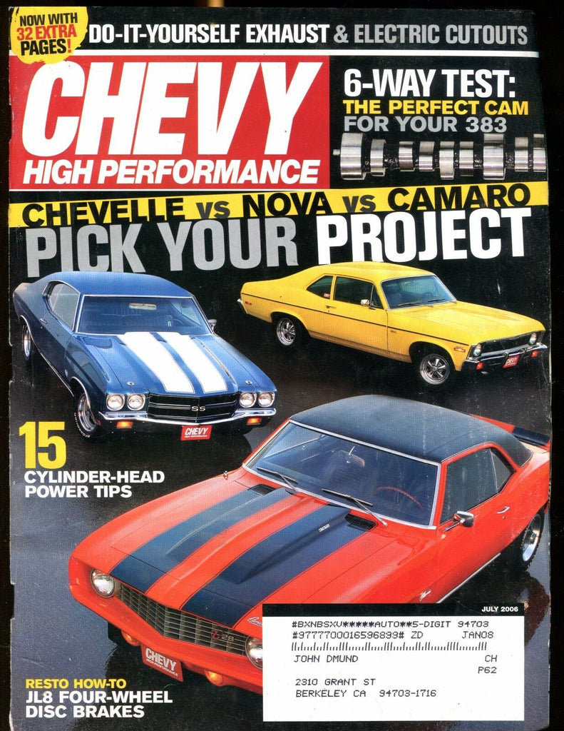 Chevy High Performance Magazine July 2006 Nova Camaro EX w/ML 022517nonjhe